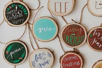 Hand Lettering Painted Wooden Ornaments